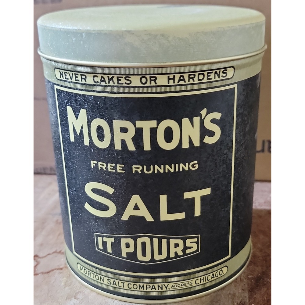 Morton Salt Vintage Style Tin Canister Metal Umbrella Girl Black Cream It Pours